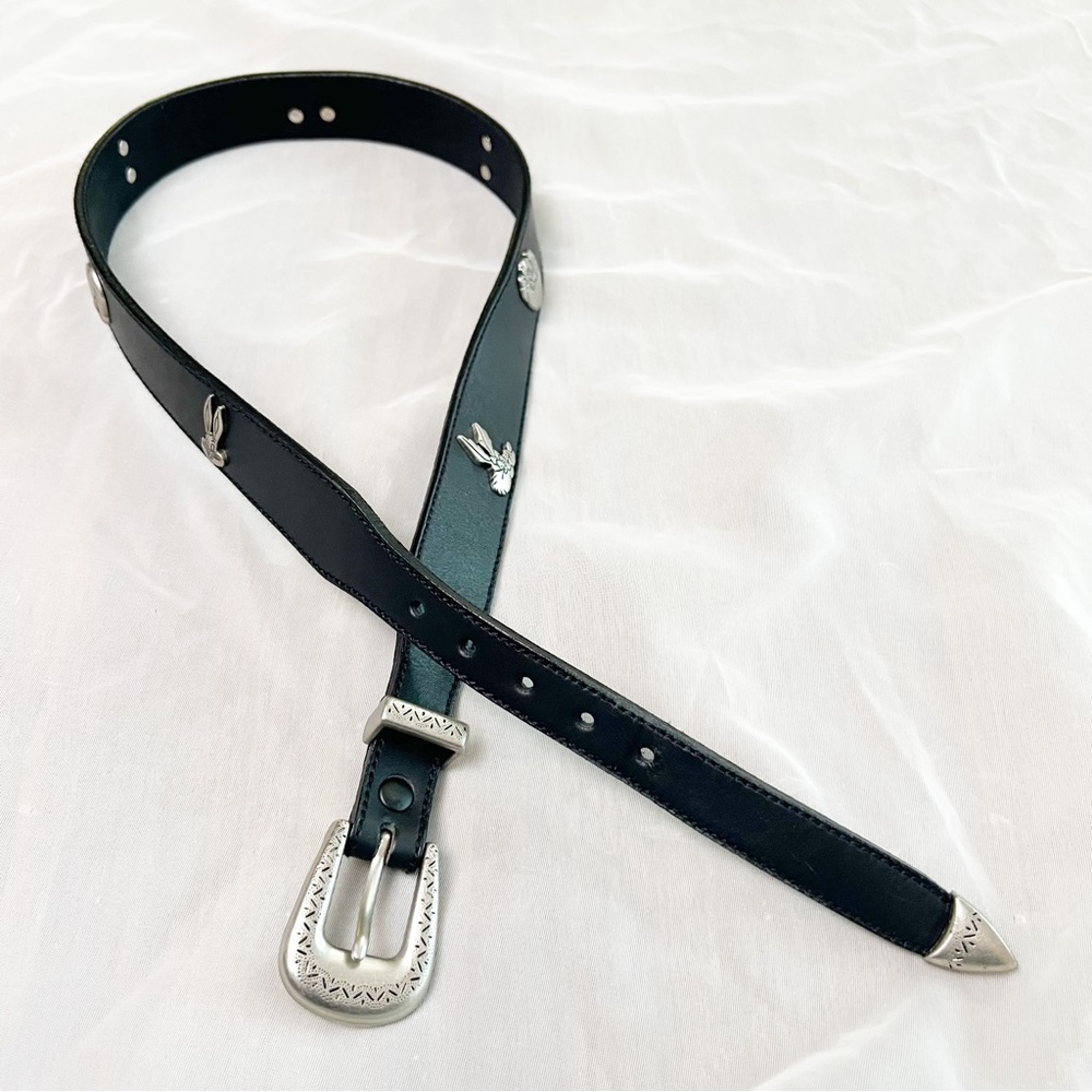 Vintage 90’s 1992 black leather and silver looney tunes character belt 32